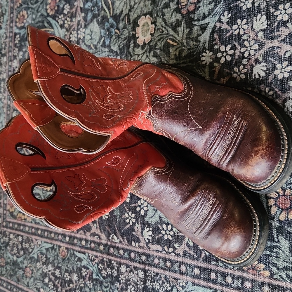 Ariat Fatbaby Brown Orange/Red Leather Cowboy Western Boots sz 7 B